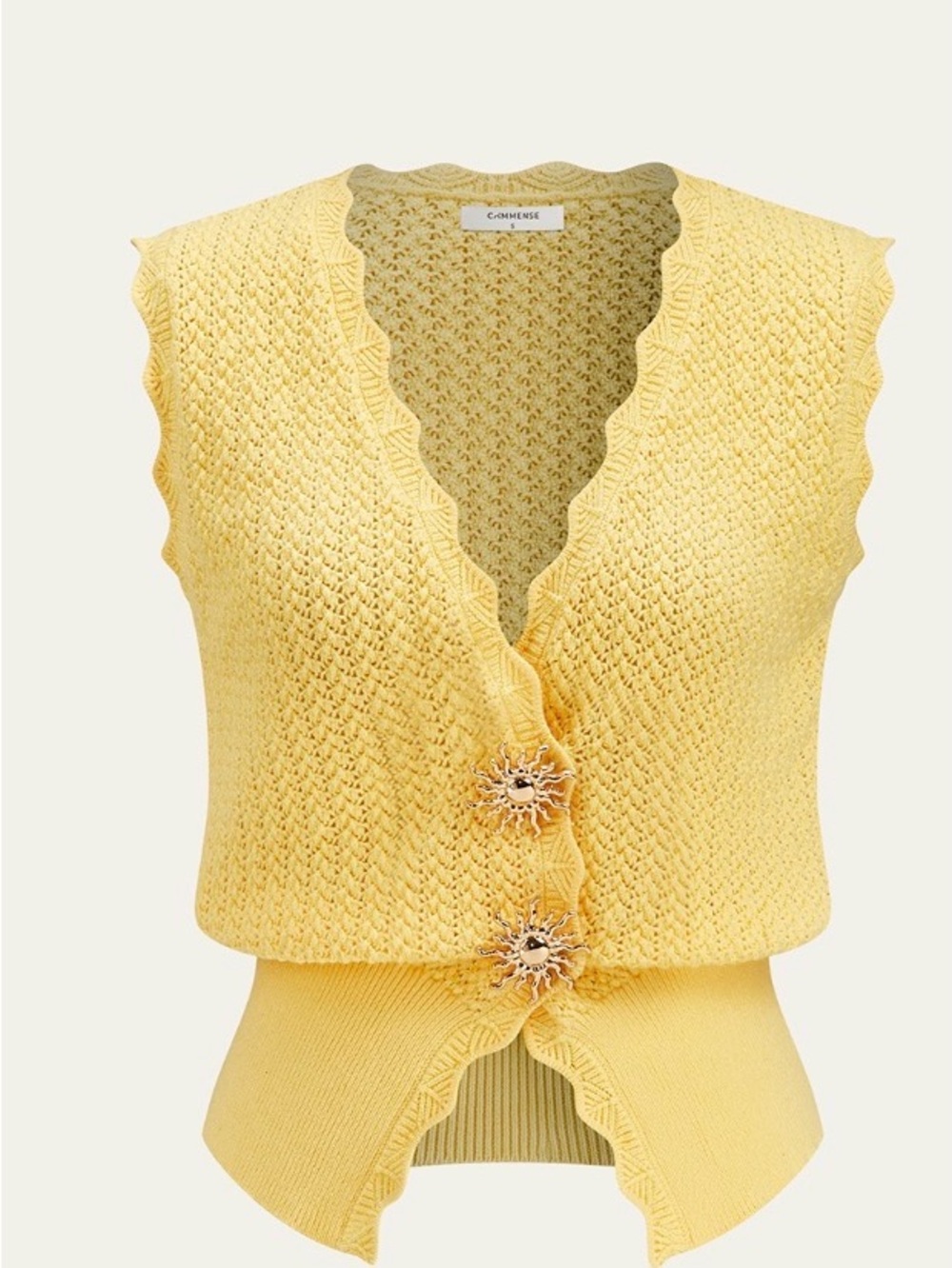 Pale Yellow Crochet Scallop-Edge Sweater Top